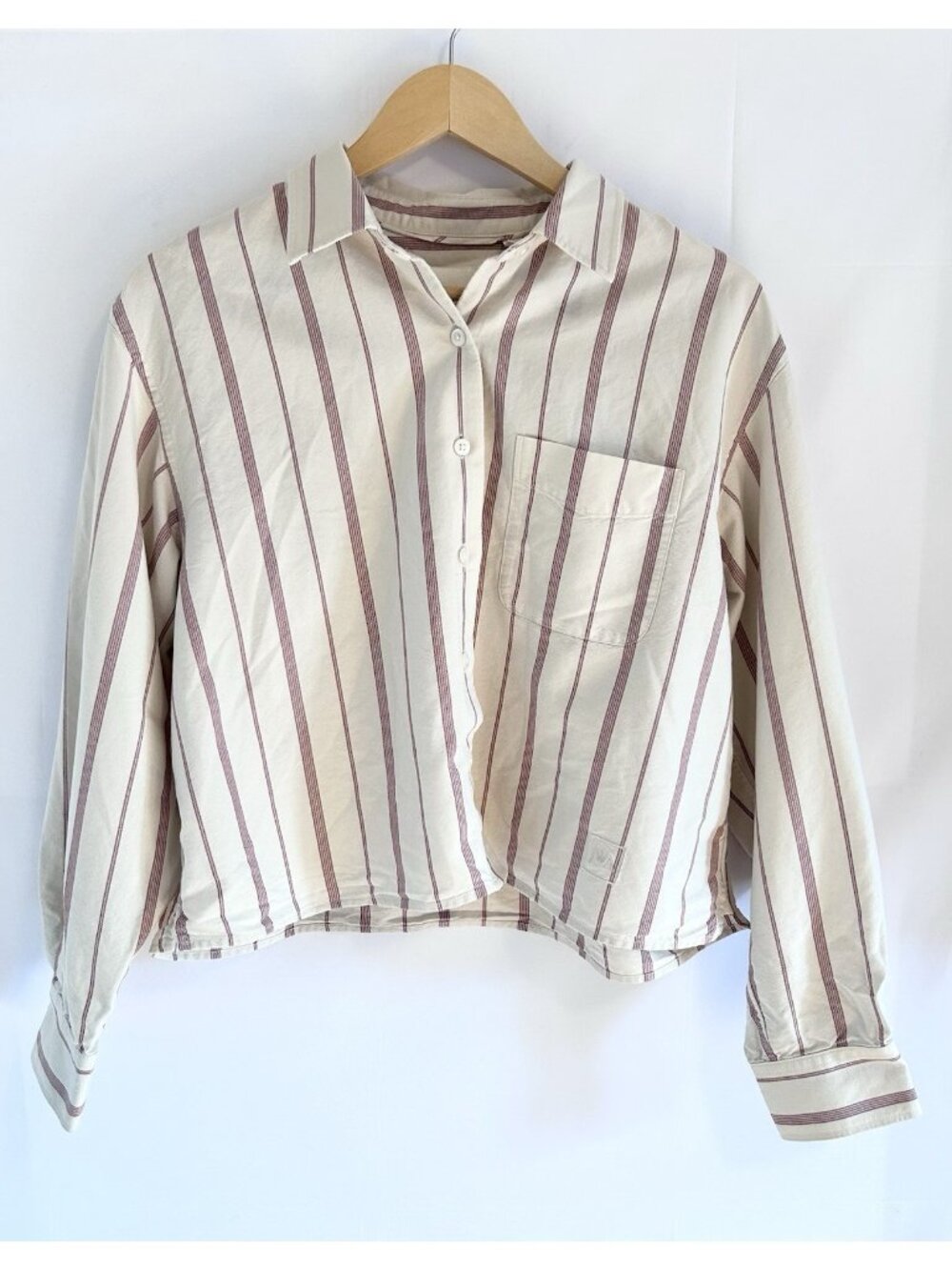UNIQLO x JW Anderson Oxford Boxy Shirt Preppy Coastal Natural Burgundy Stripe M